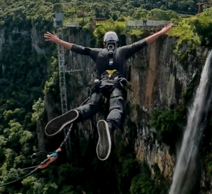 Person capturing the view with their Ray-Ban Meta sunglasses while bungee jumping